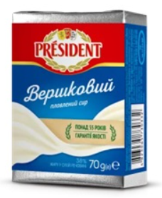Сир плавлений Вершковий 38% TM PRESIDENT 38% 0,07кг